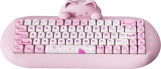 YUNZII C68 Wireless Mechanical Keyboard,65% Layout,Hot Swap,Triple Mode BT5.0/2.4G/Wired, RGB Backlit NKRO,Cute Cat Silicone Ergonomic Design for Win/Mac(Pink, Cocoa Cream V2 Switch)