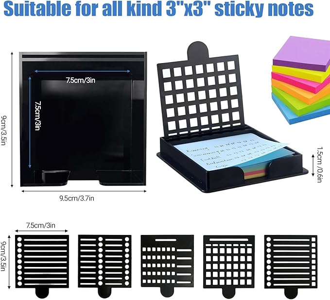 Sticky Note Stencil and Holder, Stick List Organizer, Post It Dispenser for Room and Office Desk Organizer, with Five Different Stencil