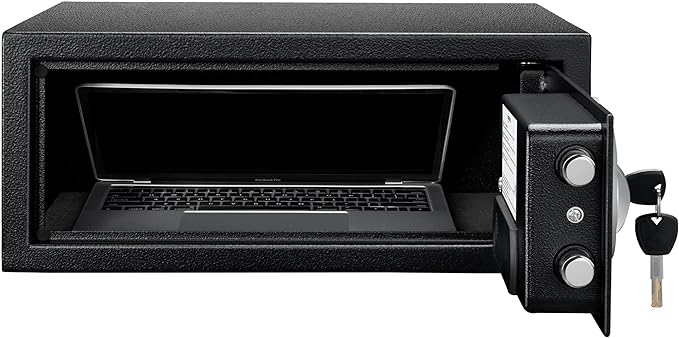 Amazon Basics Steel Security Safe and Lock Box with Programmable Electronic Keypad, Secure for Cash, Jewelry, Documents, Black, 0.7 Cubic Feet, 16.9-x-14.6-x-7.1-inches (WxDxH)