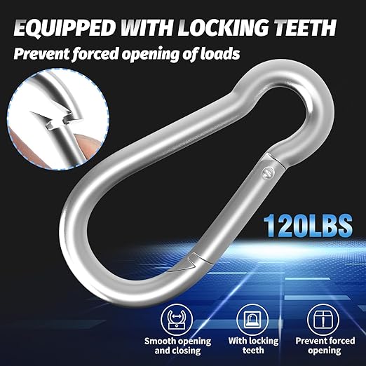 200PCS M4 Spring Snap Hook Carabiner, 1.57 Inch Small Carabiner Clip, Heavy Duty Galvanized Steel Spring Clip, Quick Link Key Chain for Swing Hammock Gym Outdoor, 120LBS Holding Capacity