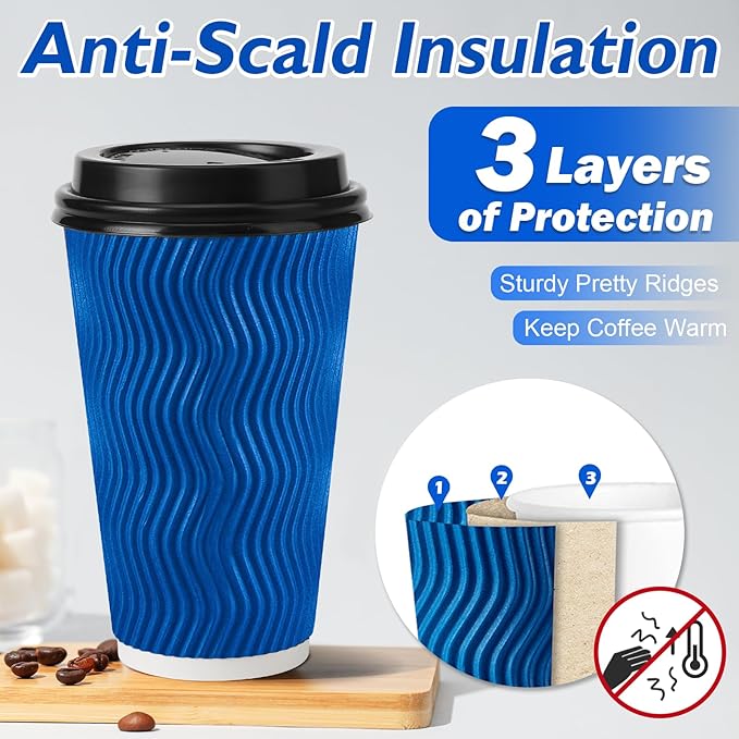 Disposable Coffee Cups with Lids 16 oz, To Go Paper Coffee Cups with Lids, Insulated Paper Cups for Hot or Cold Beverages (Navy, 500Pack)