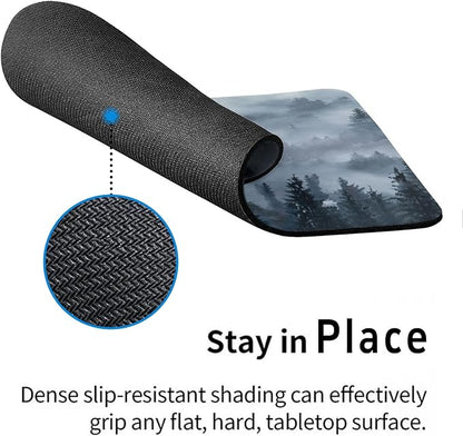 Grey Forest Patterns Desk Mat, Large Gaming Mouse Pad Non-Slip Rubber Base with Stitched Edges, Waterproof Protection for PC Laptop Home Office Desk Decor (12.5x10.5in)