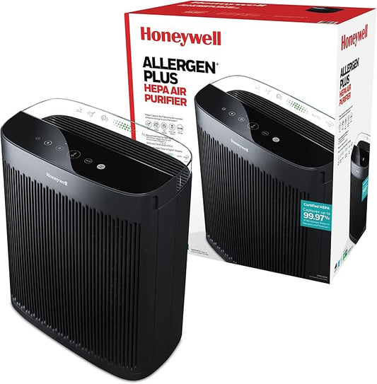 Honeywell Allergen Plus HEPA Air Purifier for Home Large Rooms up to 2400 Ft², Air Quality Monitor, Auto Mode, Reduces Allergens, Pollen, Pet Dander, Odors, Smoke, Black, HPA5300B