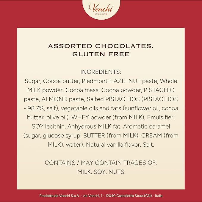 Venchi - Christmas Gift Box with Assorted Chocolates, Gianduiotto, Chocoviar 75% Extra Dark, Cremino, Limited Edition, Gluten-Free, No Colourings or Preservatives, Gift Idea