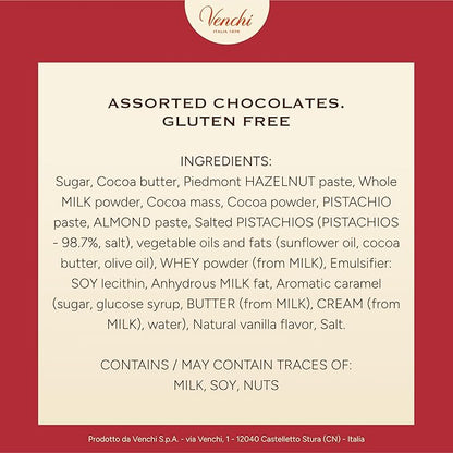 Venchi - Christmas Gift Box with Assorted Chocolates, Gianduiotto, Chocoviar 75% Extra Dark, Cremino, Limited Edition, Gluten-Free, No Colourings or Preservatives, Gift Idea