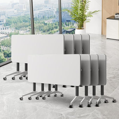 Conference Room Table, Folding Conference Table with Silent Wheels, Modular Flip Top Mobile Training Tables for Office, Training Room, Meeting Rooms, School, 2-16 Person (8, White, 55.1in)