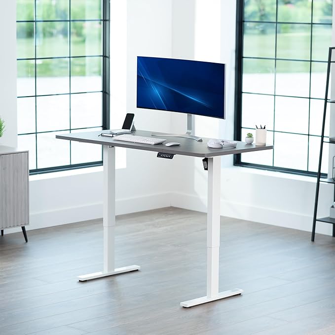 VIVO Electric 60 x 30 in Standing Desk, Memory Height Adjustment, 1B Series, Dark Gray Top White Frame, DESK-KIT-1W6G-30