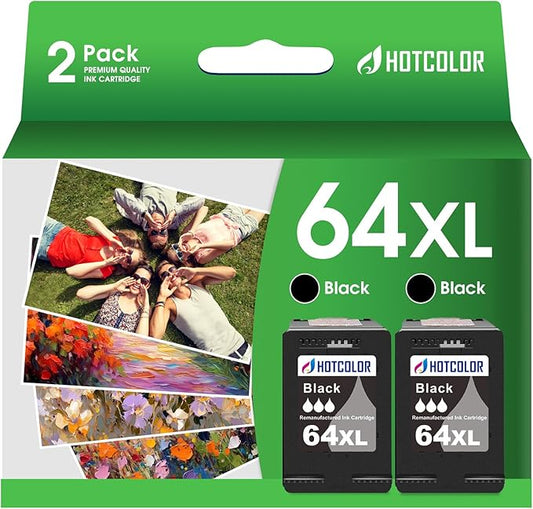64xl Black Ink Cartridge Replacement for hp Ink 64 64xl Ink Cartridge Combo Pack use with Envy Photo 7855 Ink cartridges 7200 7455 7858 7900 Printer (2 Black)