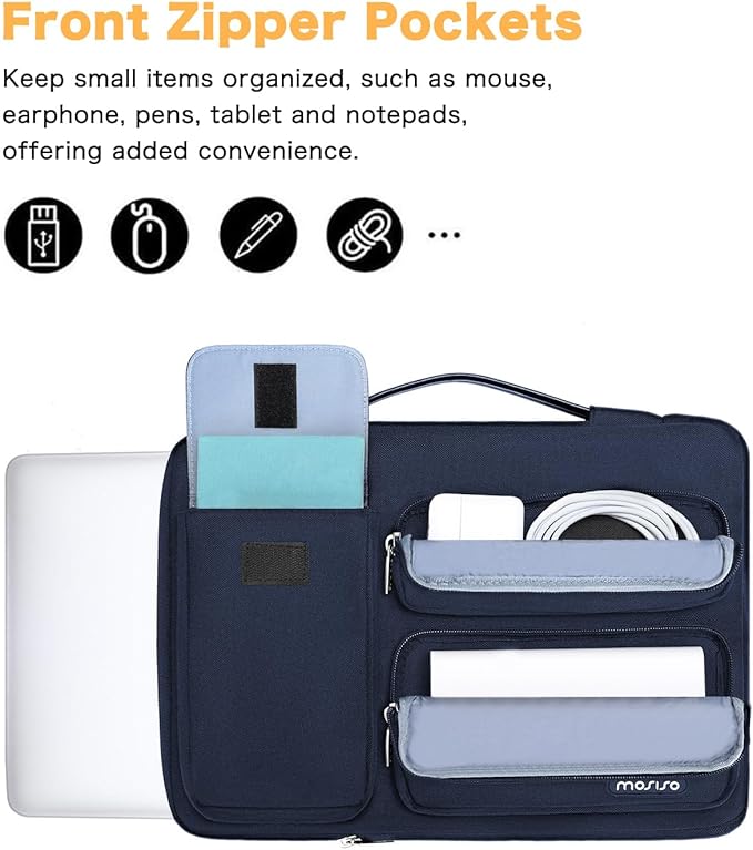 MOSISO 360 Protective Laptop Case 15 inch, Laptop Sleeve Compatible with MacBook Air 15 M4 A3241 M3 A3114 M2 A2941 2025-2023, Dell XPS 15,Side Open Bag with 2 Raised&1 Flapover Pockets, Navy Blue