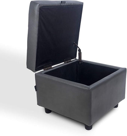 H&B Luxuries Tufted Leather Square Flip Top Storage Ottoman Cube Foot Rest (Grey with Storage)