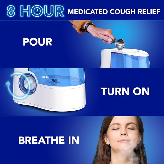 Vicks VapoSteam Medicated Liquid Camphor Cough Suppressant, VapoSteam Liquid Helps Relieve Coughing, Compatible with Vicks Humidifiers & Vaporizers, 8 Oz