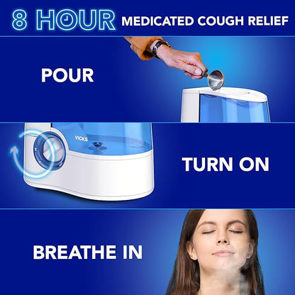 Vicks VapoSteam Medicated Liquid Camphor Cough Suppressant, VapoSteam Liquid Helps Relieve Coughing, Compatible with Vicks Humidifiers & Vaporizers, 8 Oz