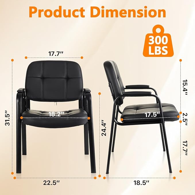 CLATINA Waiting Room Guest Chair with Bonded Leather Padded Arm Rest for Office Reception and Conference Desk Black 6 Pack