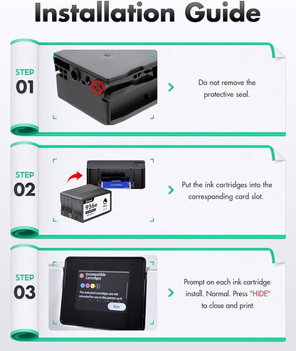 Remanufactured 936e Ink Cartridges 4-Pack with Chip Compatible Replacement for HP 936 936e Ink for HP OfficeJet Pro 9125e 9135e 9110b 9128e 9130b Wide Format 9730e OfficeJet 9122e Inkjet Printer 936XL