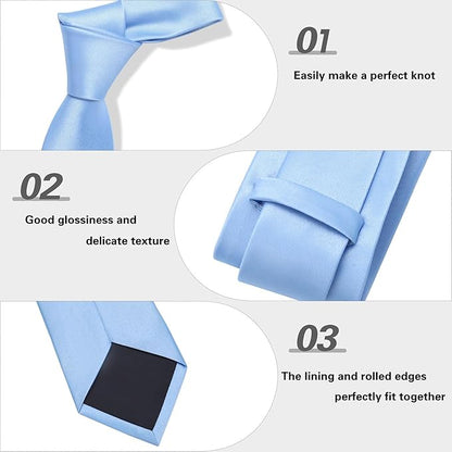 PenSee Men's Tie Set Solid Pure Color 3.15" (8CM) Classic Formal Plain Necktie and Pocket Square Set For Men