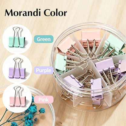 Binder Clips Assorted Sizes, 60 pcs, Morandi Colors, Durable Metal Binder Clips for Office, Cute Desk Supplies for Teachers Student