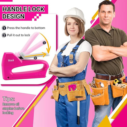 THINKLEARN Light Duty Staple Gun for Wood - Pink 4-in-1 Upholstery Staple Gun with 1600pcs JT21 Staples and Staple Remover, Fabric Staple Gun for Upholstering, Staple Gun for Crafts, DIY, Decoration