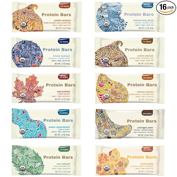 Assorted Protein Bars Variety Pack, Organic Vegan Bars - 2.3 Ounce Bars (12-Pack, 10-Flavor)