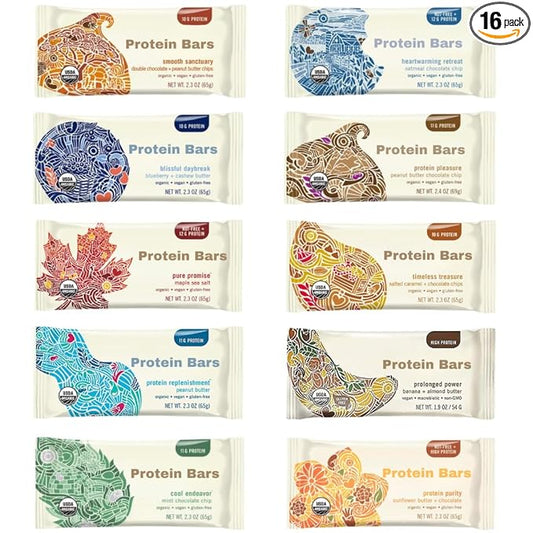 Assorted Protein Bars Variety Pack, Organic Vegan Bars - 2.3 Ounce Bars (12-Pack, 10-Flavor)
