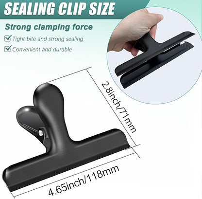 Bag Clips, 10 Pack Stainless Steel Chip Clips for Food, 4.7'' Extra Large Food Clip Heavy Duty Snack Clamp Clip for Office Kitchen Home, Black