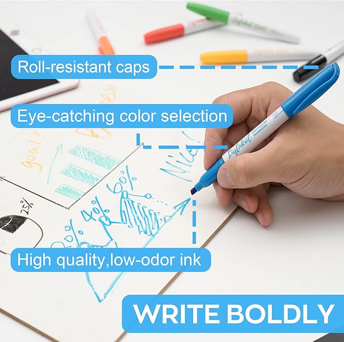 Dry Erase Markers Bulk 160 Pack 12 Colors of 127 Black and 33 Assorted Pens, Chisel Tip Whiteboard Markers for Home School and Office.