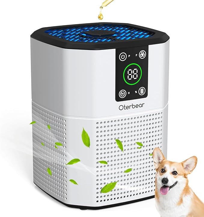 Air Purifiers for Bedroom Home Up to 1350 Ft², Oterbear Room Air Cleaner with H13 True HEPA Filter with Sleep Mode, Aroma Function, Ambient Light, Remove Dander Smoke Pollen Odor, White