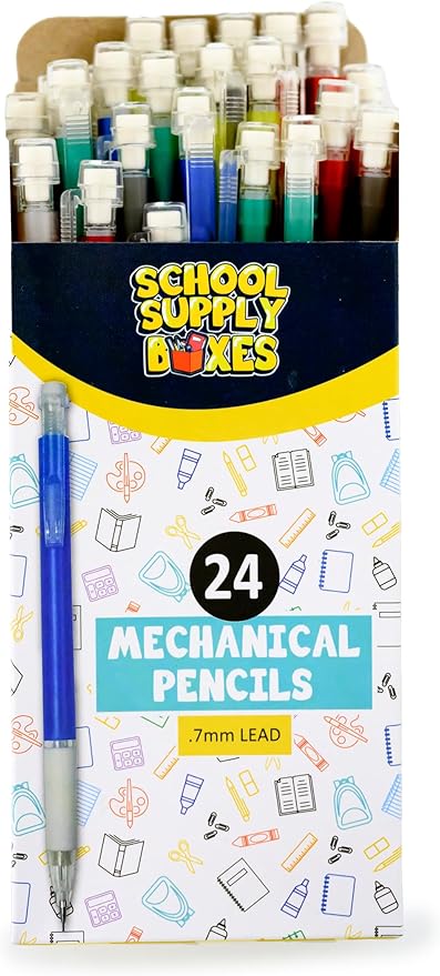 School Supply Boxes | 24 ct. Mechanical Box | 1 box | 0.7mm Lead, Assorted Colors | 24 Total Mechanical Pencils