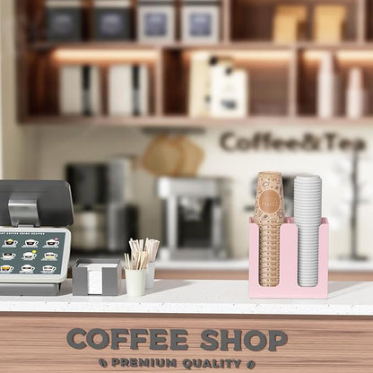 WINFFOR Disposable Cup Organizer Dispenser - 2 Compartments Lightpink Acrylic Cup and Lid Holder with Handles Plastic Cup Dispenser Countertop Paper Cup Holder for Coffee Bar House Party Essentials