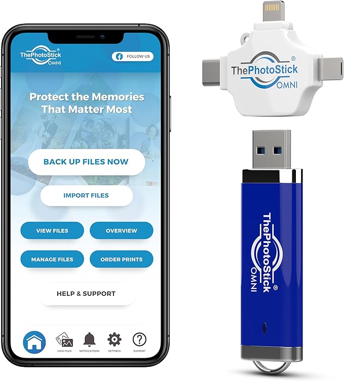 ThePhotoStick® Omni 256GB USB Flash Drive & Memory Stick – Photo & Video Backup for iPhone, Android, Mac & PC – Multiport Connection to Easily Store & Transfer Files