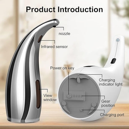 Automatic Soap Dispenser Touchless Modern Minimalist Magnetic Charging Infrared Inductio Kitchen and Bathroom Soap Pump 10oz/300ml Silvery (Silvery)