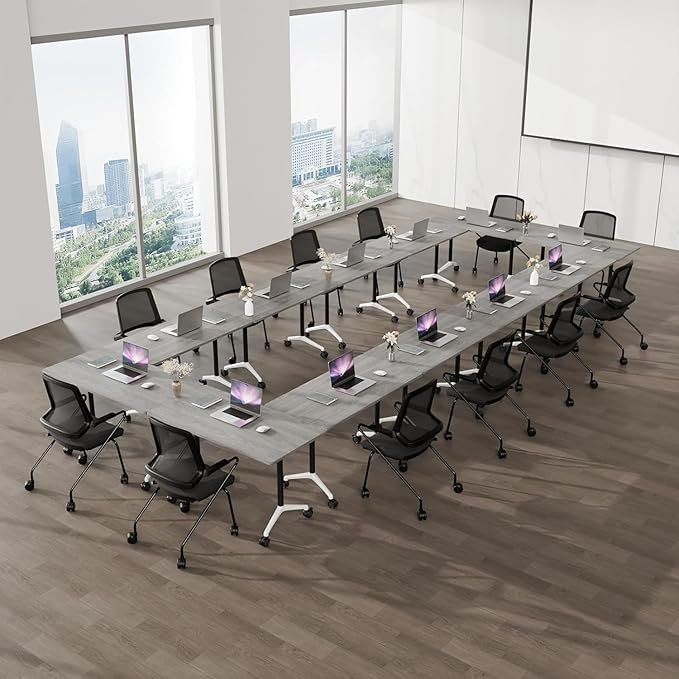 8-10 Person Conference Table Folding Conference Table for Office,Training, Seminar,Schools Modern Wood Conference Meeting Room Table Large Rectangular Conference Room Tables（4PCS,47in）