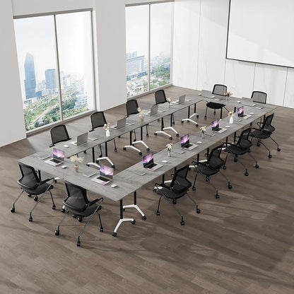8-10 Person Conference Table Folding Conference Table for Office,Training, Seminar,Schools Modern Wood Conference Meeting Room Table Large Rectangular Conference Room Tables（4PCS,47in）