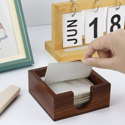 Buqoo Walnut Wooden Sticky Note Holder, Self Stick Note Holder Memo Pad Holder Dispenser Organizer, Post It Note Dispenser Cube Holder for 3 x 3 Sticky Notes for School Office Home Desk Accessories