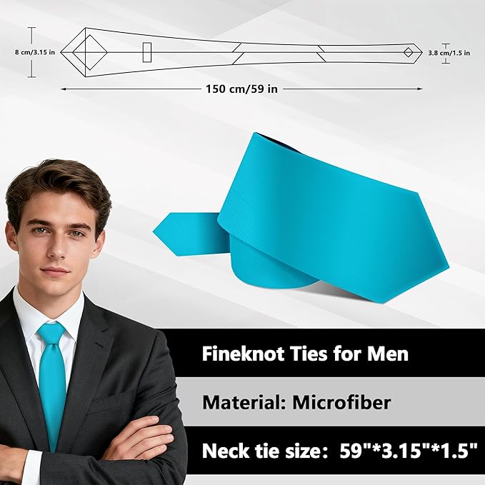 Fineknot Black Ties for Men, Formal Neckties for Men, Solid Color Mens Ties for Business, Wedding, Party, Mens Neck Tie