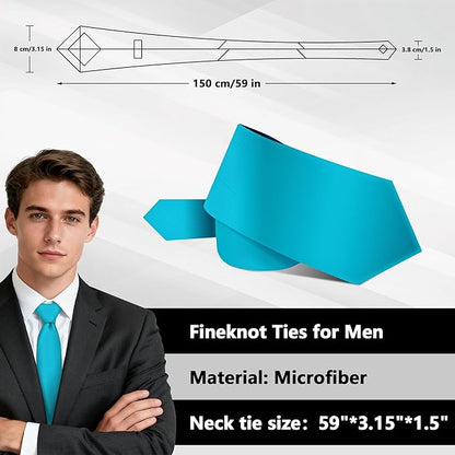 Fineknot Black Ties for Men, Formal Neckties for Men, Solid Color Mens Ties for Business, Wedding, Party, Mens Neck Tie