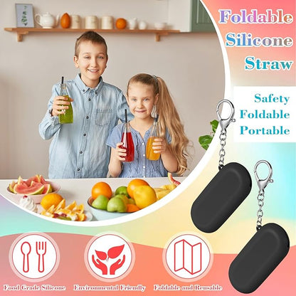 Meanplan 4 Sets Cruise Ship Essentials,4 Set Silicone Straws with Case Reusable Silicone Portable Drinking Straw Set for Party Travel Cold or Hot with 4 Carry Case, 4 Cleaning Brushes (Black)