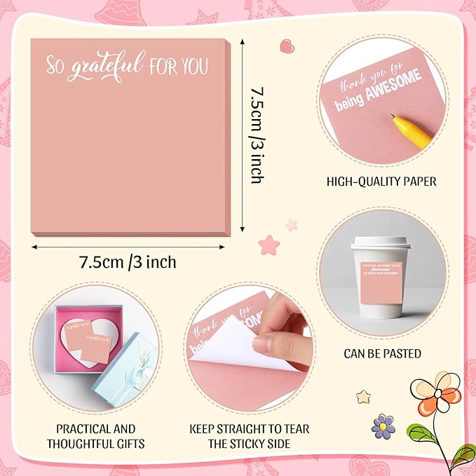 Yinder 24 Pcs Employee Appreciation Sticky Notes Xmas Gift Bulk Motivation Note Pads Mini Inspirational Note Gift for Teacher Nurse Staff Coworker Office Supply 3 x 3'' (Appreciation,Pink Color)