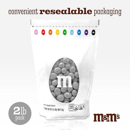 M&M’S WORLD Peanut Silver Chocolate Candy-2lbs of Bulk Candy in Resealable Pack for Candy Buffet,Birthday Parties,Theme Meetings,Candy Bar,Sweet Stuff for DIY Party Favors or Edible Decoration