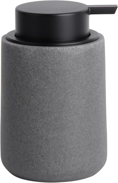 Resin Hand Soap Dispenser with Easy-to-Press Pump, Refillable Liquid Soap Dispenser with Sandstone Like Finish, Waterproof Bottle Labels for Bathroom Kitchen Dish Lotion (Gray, 10 oz)