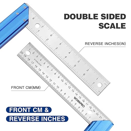 WORKPRO 8 Inch Try Square with Aluminum Handle - Woodworking Square Precision for Professional Carpentry Use & Premium Stainless Steel Ruler