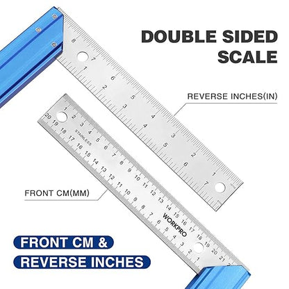 WORKPRO 8 Inch Try Square with Aluminum Handle - Woodworking Square Precision for Professional Carpentry Use & Premium Stainless Steel Ruler