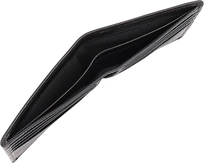 Genuine Leather Bifold Mens Slim Wallet RFID Blocking with 8 Credit Card Slots 2 Sections for Bills 2 Additional Slots | For Him (Black)