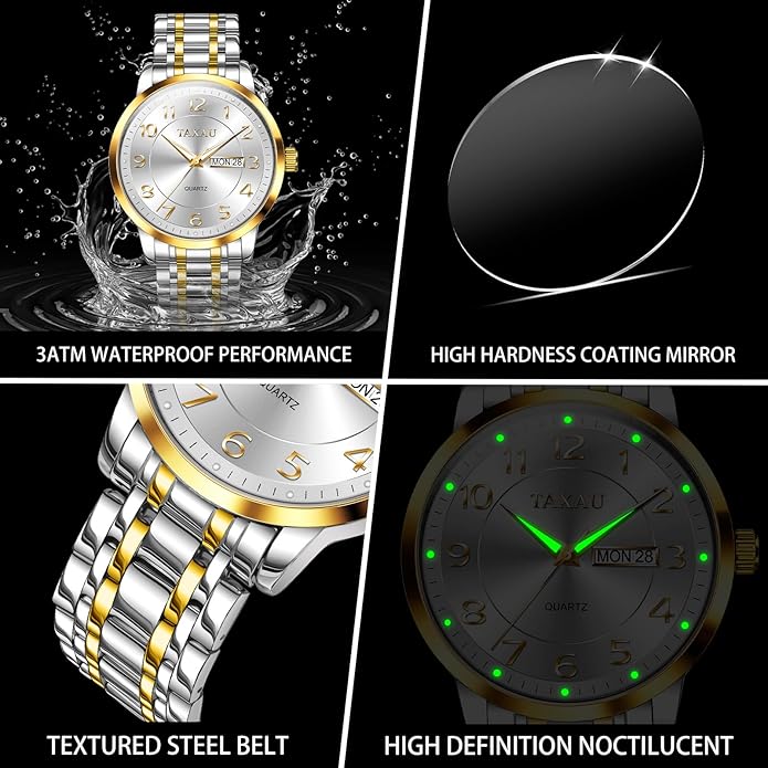 Mens Silver Watch Luxury Minimalist Dress Watch Classic Waterproof Watches for Men Analog Quartz Stainless Steel Men's Wrist Watches with Date Luminous Relojes para Hombres