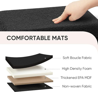 PINPLUS Storage Ottoman Cube Ottoman Foot Rest,Small Foldable Portable Boucle Upholstered Sherpa Ottomans, Faux Teddy Fur, Black 16.5"x12.6"x12.6"