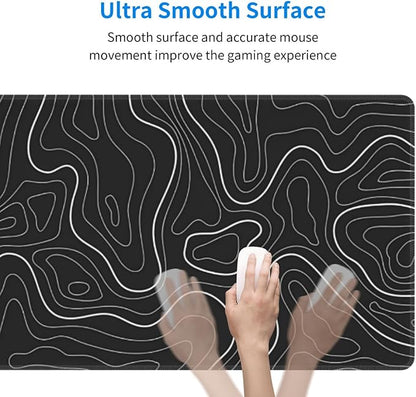 Extended Gaming Mouse Pad, Large Gaming Mouse Waterproof with Stitched Edges, Non-Slip Desktop Pad for Home and Office, Level Up Your 31.5x11.8 Inch… (Black Topographic)