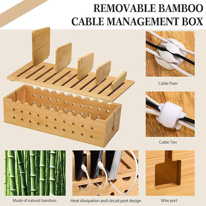 Bamboo Charging Station for Multiple Devices, Cell Phone Docking Charging Station Organizer and Cord Organizer for 10 Devices for Power Strip Storage, Phones and Tablets(Primary Color)