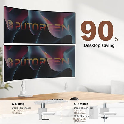 Dual Monitor-Arm Heavy-Duty for 17-49-inch Screens - Vertical Stacked Dual Monitor Mount Stand for Ultrawide Screens up to 44lbs, Aluminum,Full Motion, VESA 75/100 mm, White