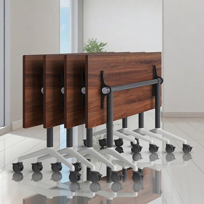 Conference Table, Folding Conference Room Tables, Modern Flip Top Seminar Training Meeting Table with Wheels, Modular Foldable Conference Tables for Home Office Classr (Brown 4 Pack 63inch)