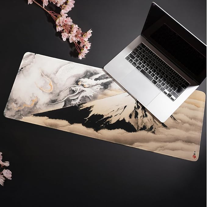 BELLEMOND Japanese Art Desk Mat | Large 31.5x11.8in Desk Pad | Mouse Pad for Keyboard & Mouse | Non-Slip Base, Water-Repellent, Smooth Precision | Guardian of Fuji