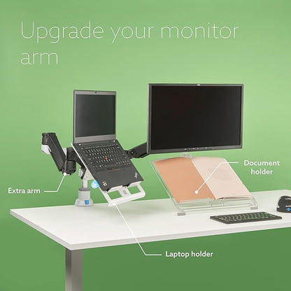 R-Go Zepher Monitor Arm, Single Monitor Desk Mount with Clamp, Adjustable Height & Rotation, Customizable Options for Optimal Ergonomics, up to 32’’Inch Monitors, Weigh max 8KG, Matte silver/black